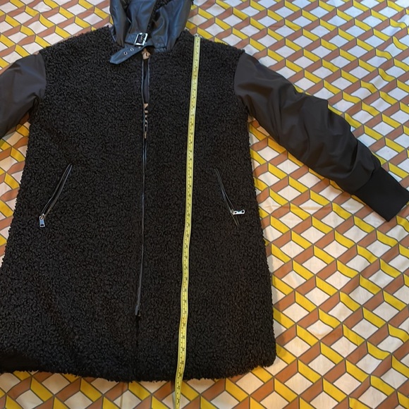 Womens NVLT Berber Fleece Black MidLength Zip Up Coat Large Fashion Buckle Neck - Picture 3 of 15